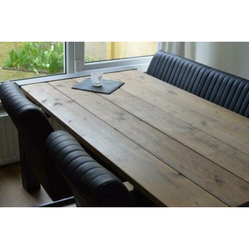 Eetkamer bank + 2 stoelen met leuning antraciet zwart metaal