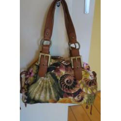 Roberto Cavalli tas canvas leer bloemen schelpen zgan