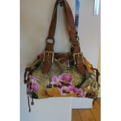 Roberto Cavalli tas canvas leer bloemen schelpen zgan