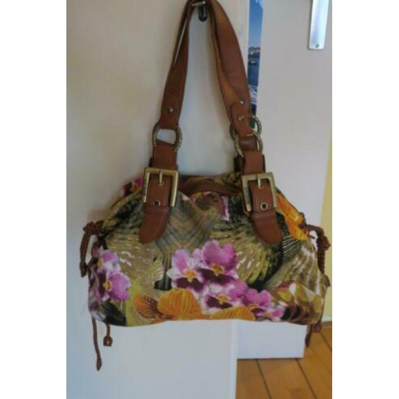 Roberto Cavalli tas canvas leer bloemen schelpen zgan