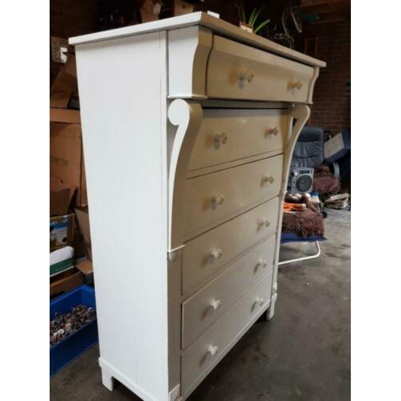 Antieke brocante white wash 6 ladenkast ,pracht kast ca.1875