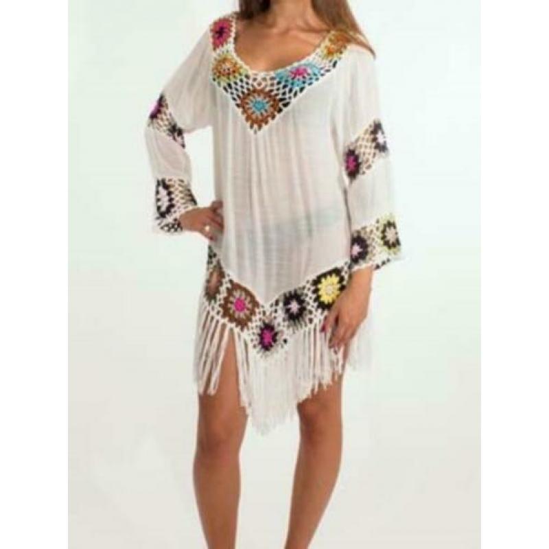 tuniek hippie gipsy boho ibiza wit met franjes