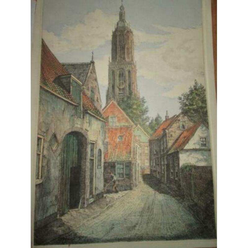 Gekleurde Ets van de Cunerakerk te Rhenen 60,5 x 48,5