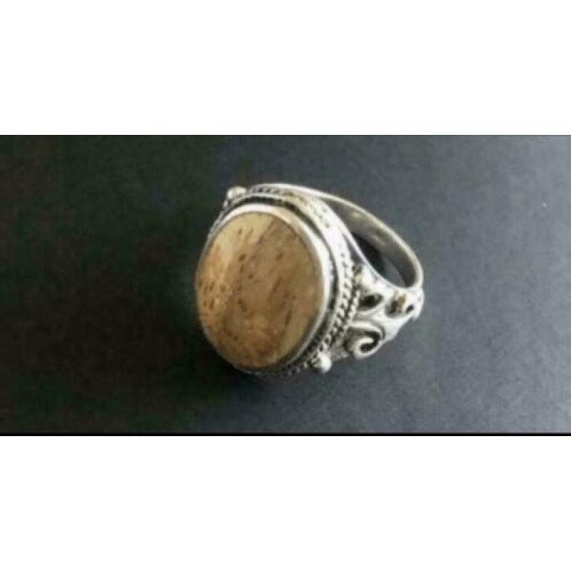 APARTE zilveren met HOUT ingelegde ring