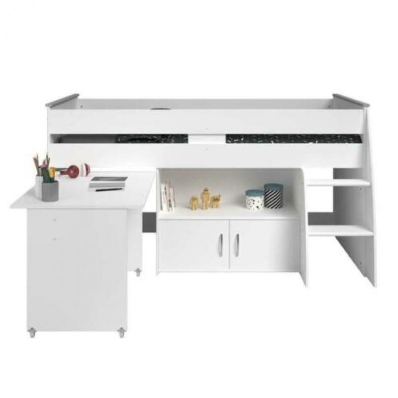 Halfhoogslaper wit met bureau