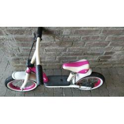 Loopfiets roze wit met verstelbaar zadel en handrem 12 inch