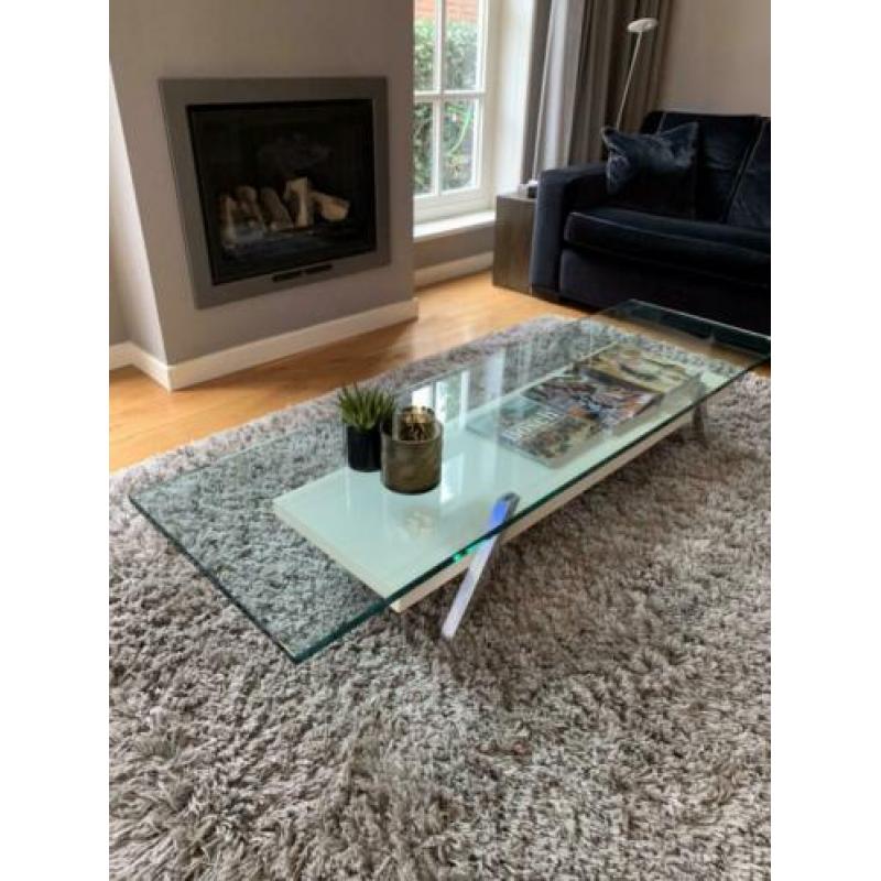 Design salontafel wit glas chroom