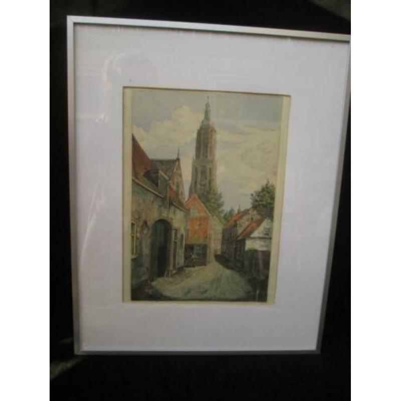 Gekleurde Ets van de Cunerakerk te Rhenen 60,5 x 48,5
