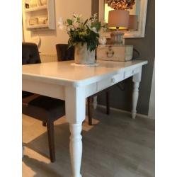 Witte Landelijke Eettafel 1.50x80, Brocante Eettafel, grenen