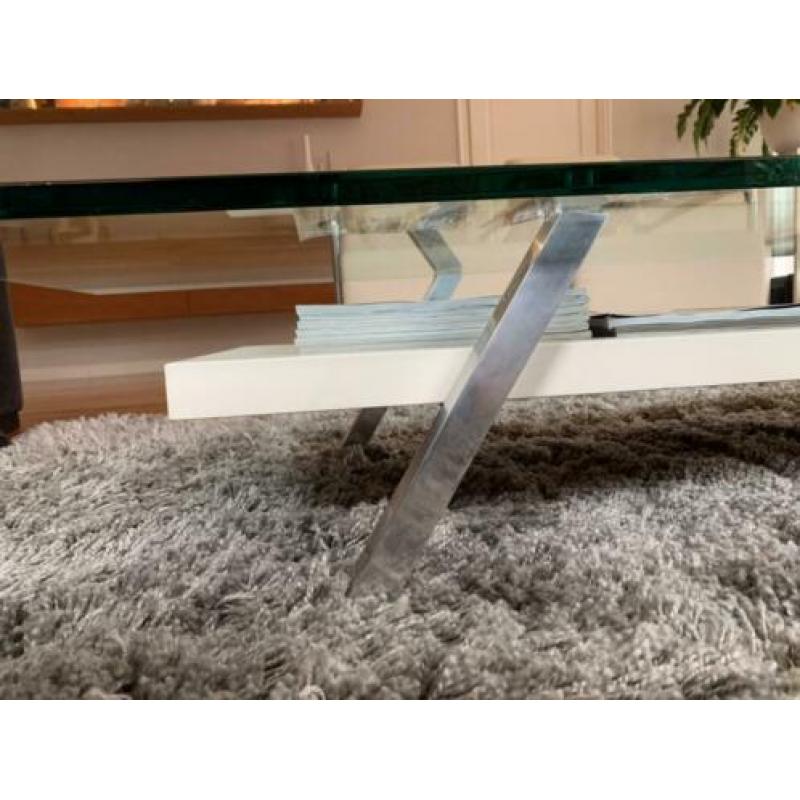 Design salontafel wit glas chroom