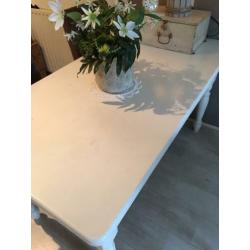 Witte Landelijke Eettafel 1.50x80, Brocante Eettafel, grenen
