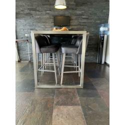 Bar tafel 6 krukken rvs eiken