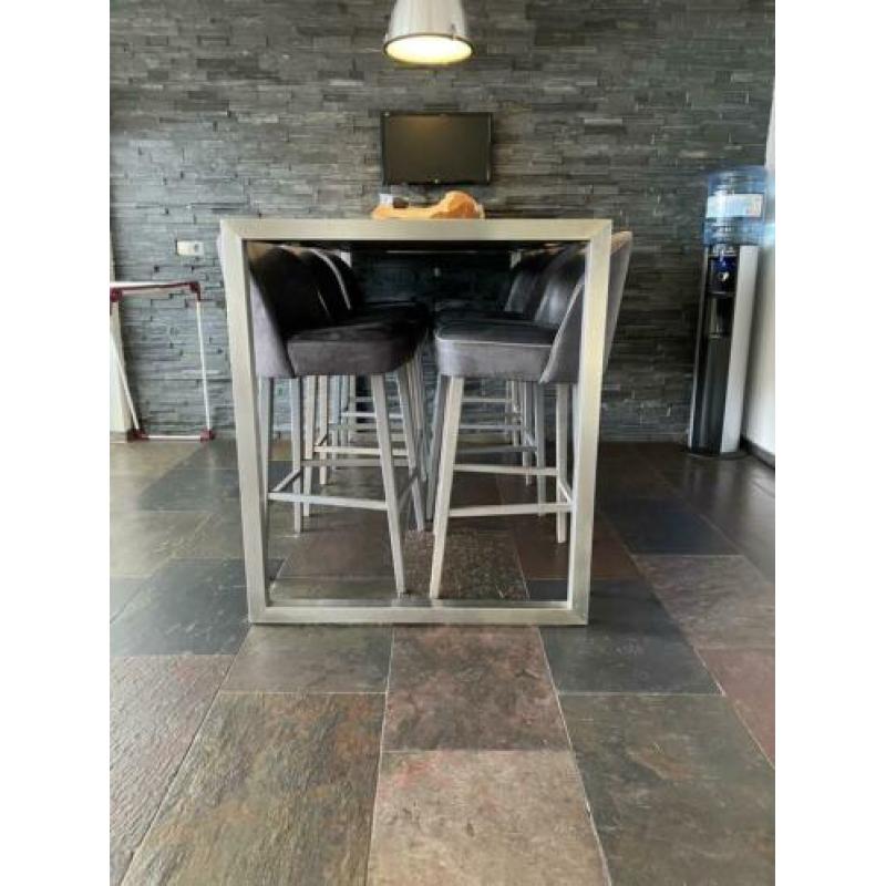Bar tafel 6 krukken rvs eiken