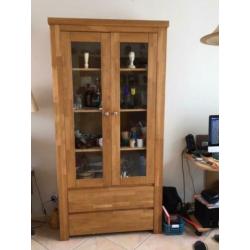 lichteiken vitrinekast met glas