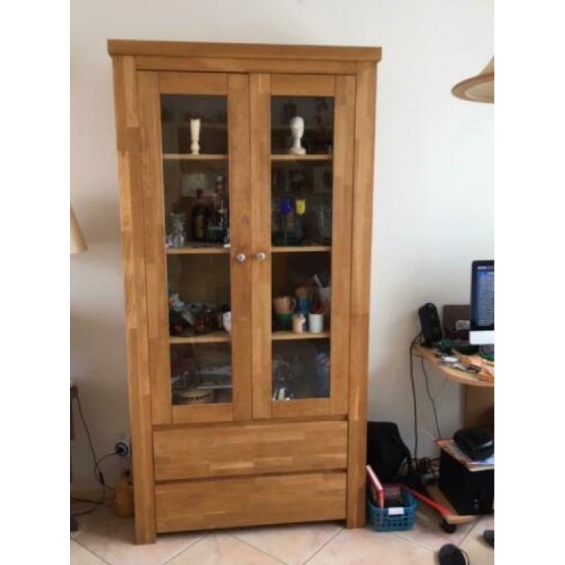 lichteiken vitrinekast met glas