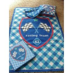 Mooi set racing team stoer blauw