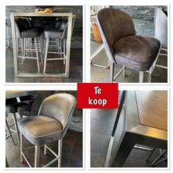 Bar tafel 6 krukken rvs eiken