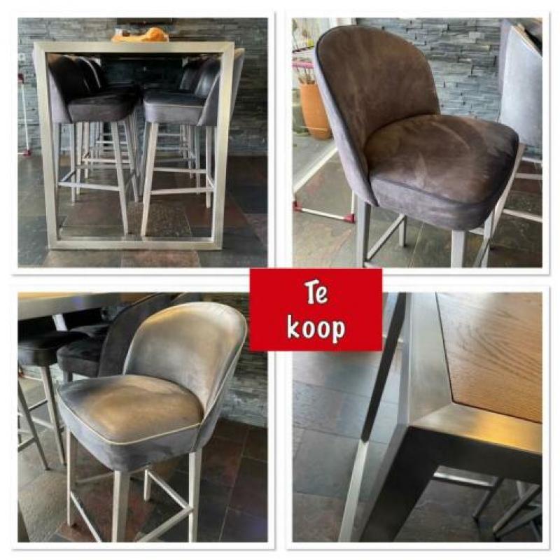 Bar tafel 6 krukken rvs eiken