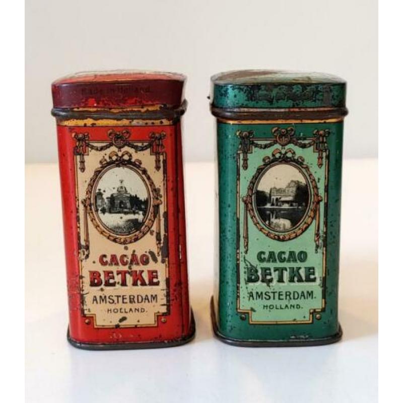 Antieke mini blikjes Betke Cacao Amsterdam reclame blik