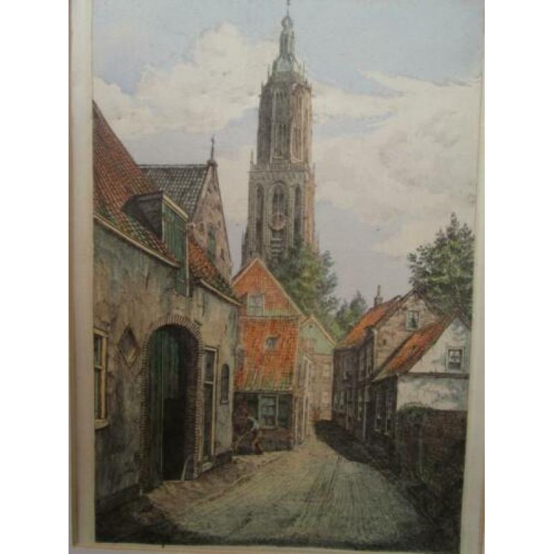 Gekleurde Ets van de Cunerakerk te Rhenen 60,5 x 48,5
