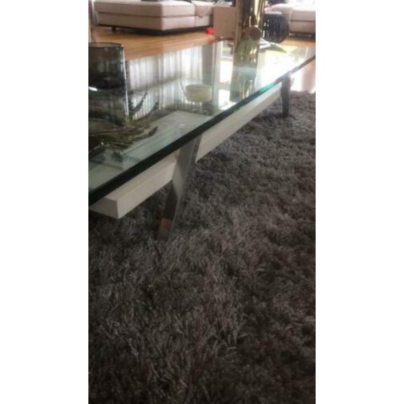 Design salontafel wit glas chroom