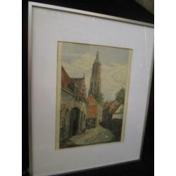 Gekleurde Ets van de Cunerakerk te Rhenen 60,5 x 48,5