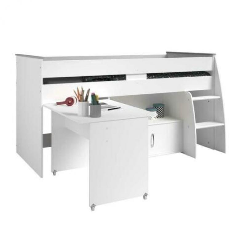 Halfhoogslaper wit met bureau