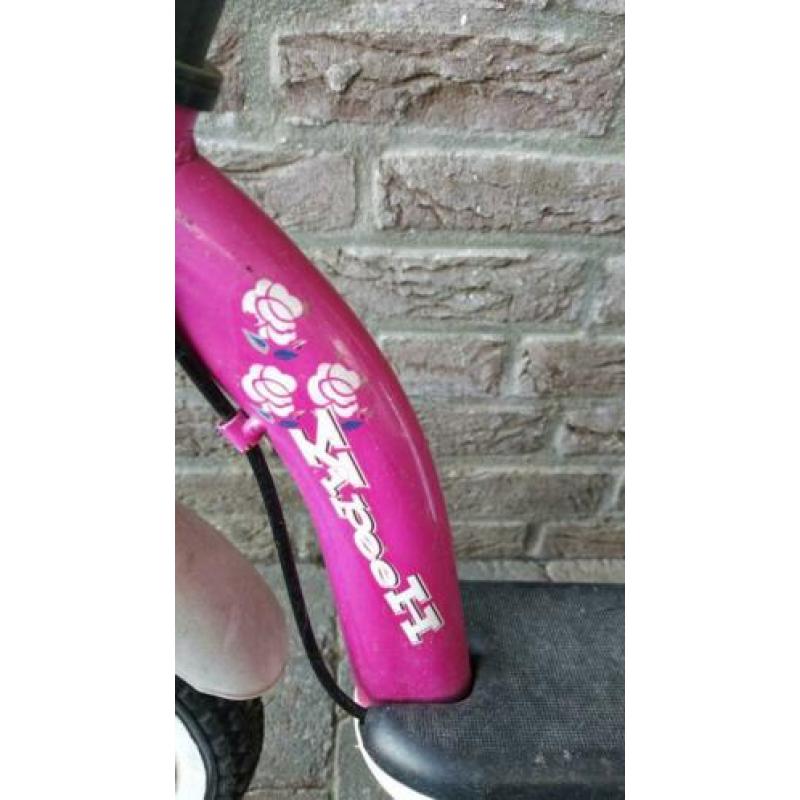 Loopfiets roze wit met verstelbaar zadel en handrem 12 inch