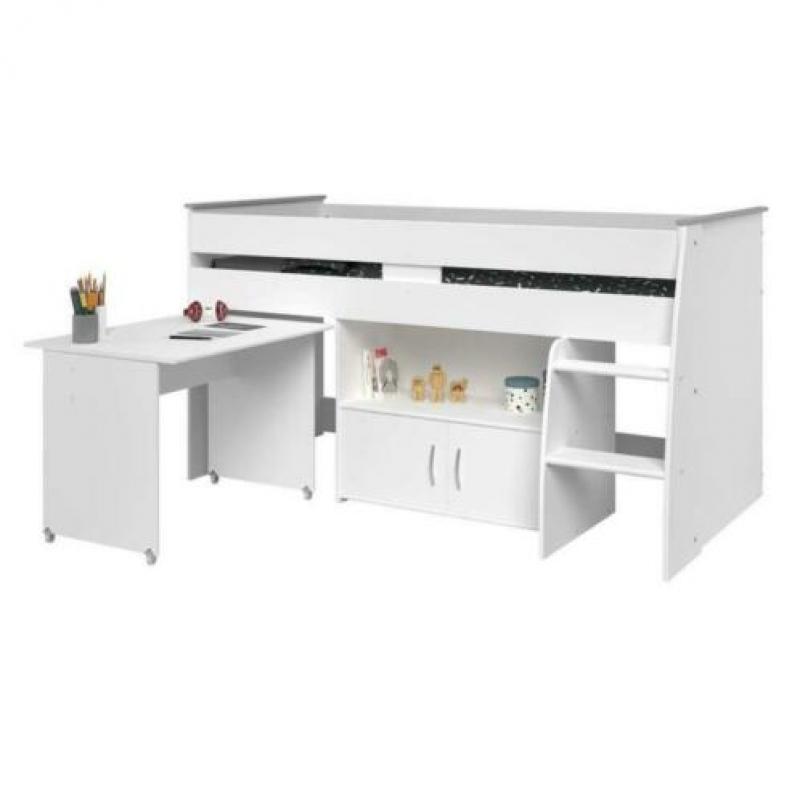 Halfhoogslaper wit met bureau
