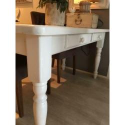 Witte Landelijke Eettafel 1.50x80, Brocante Eettafel, grenen