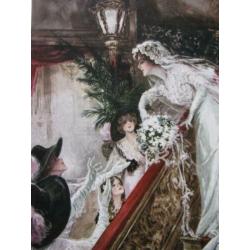 Antieke glamour kaart - bruid gooit bruidsboeket
