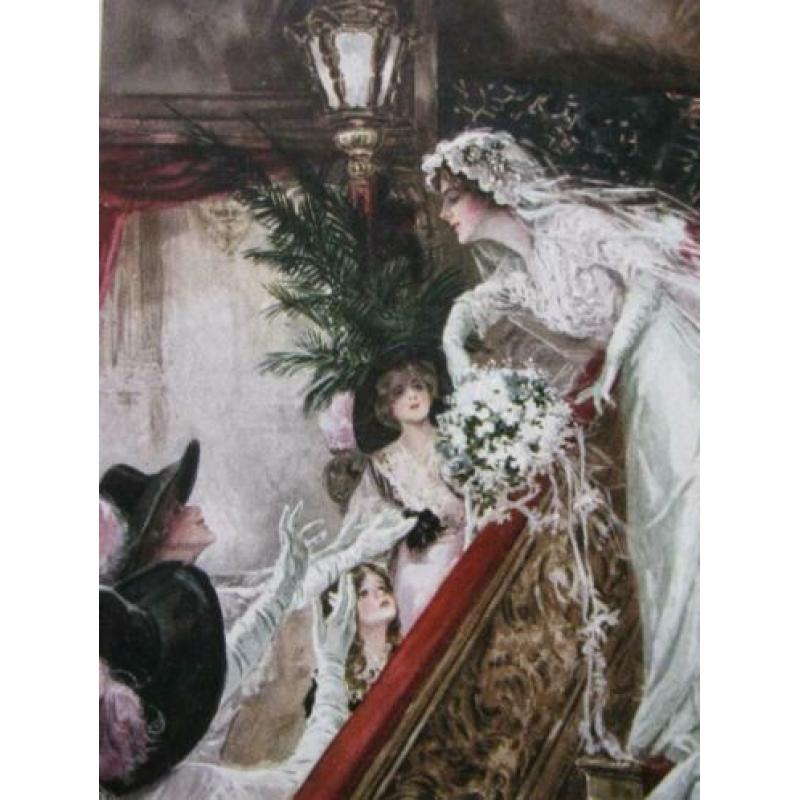 Antieke glamour kaart - bruid gooit bruidsboeket