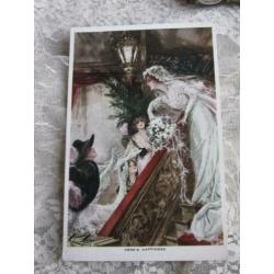 Antieke glamour kaart - bruid gooit bruidsboeket