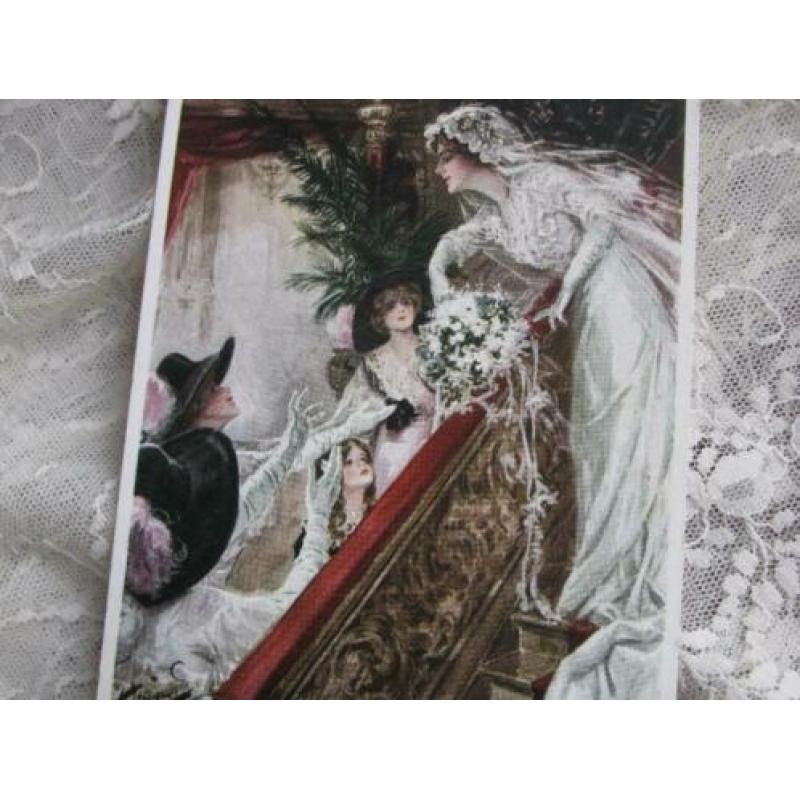 Antieke glamour kaart - bruid gooit bruidsboeket
