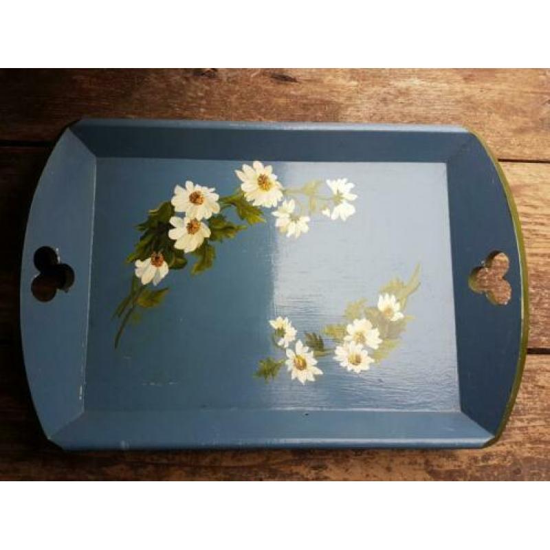 Brocante dienblad met handgeschilderde bloemen