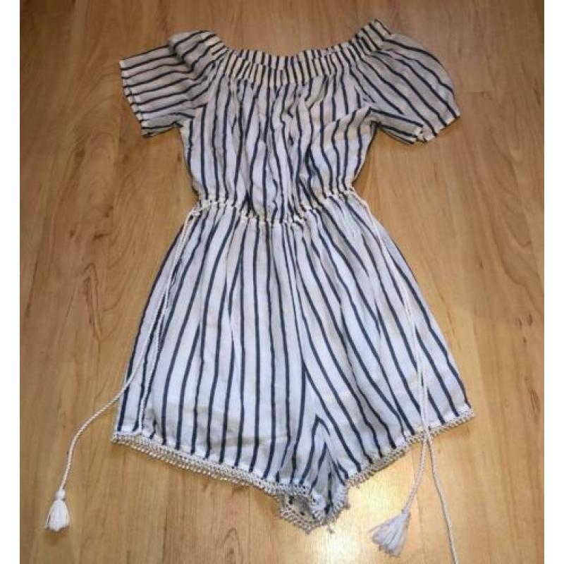 Bershka jumpsuit wit blauw XS