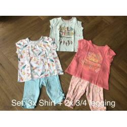 Meisjeskleding 3x shirt 2x legging tshirt top broekje 86 92