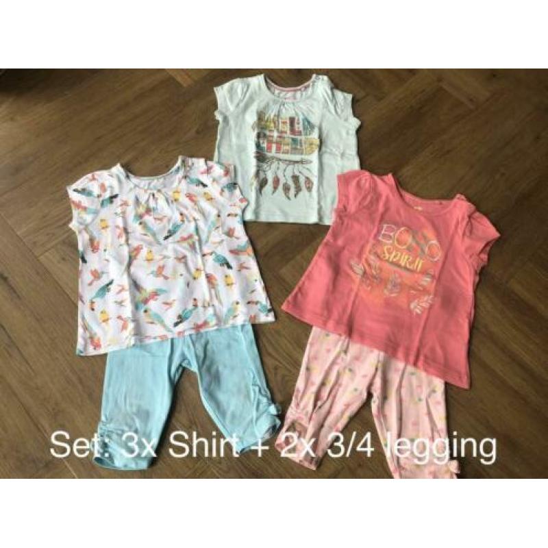 Meisjeskleding 3x shirt 2x legging tshirt top broekje 86 92