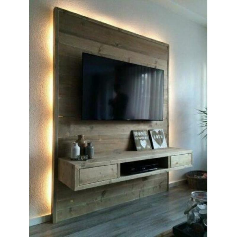 Steigerhout tv wand nieuw! Op maat gemaakt!