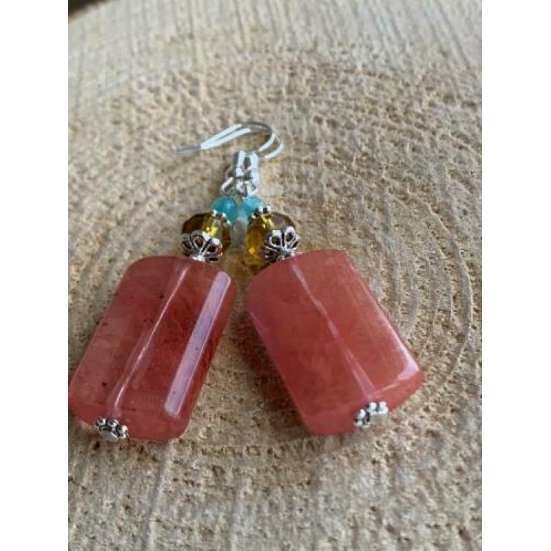 3+1 gratis! Oorbellen met kwarts, kristal en jade.
