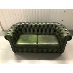 Chesterfield originele leren 2,5 zitbank antiekgroen