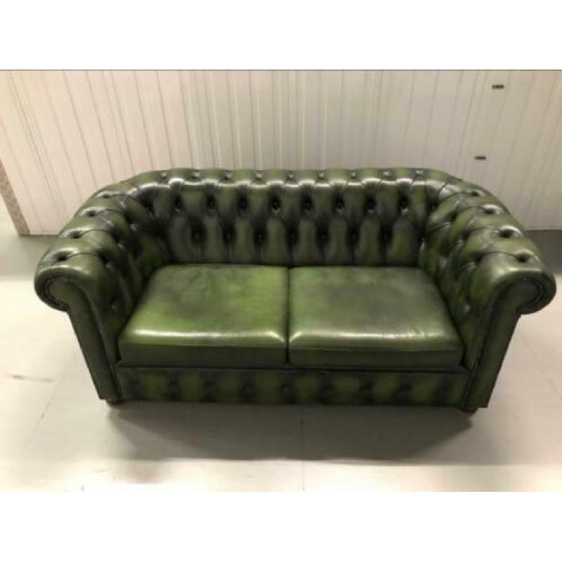 Chesterfield originele leren 2,5 zitbank antiekgroen