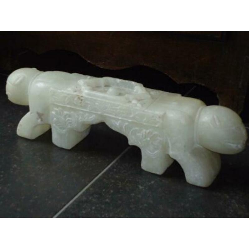 antiek CHINESE carved jade nephrite opiumkussen snuff pillow