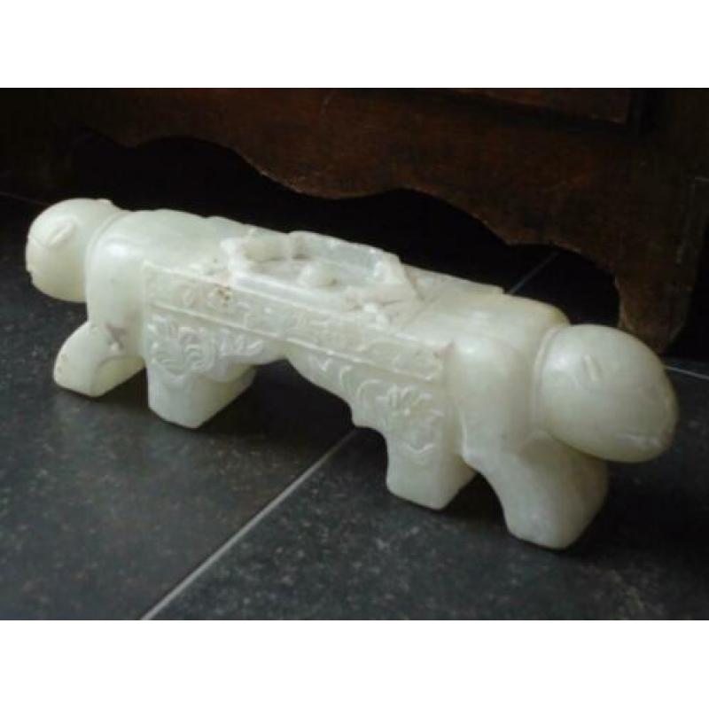 antiek CHINESE carved jade nephrite opiumkussen snuff pillow