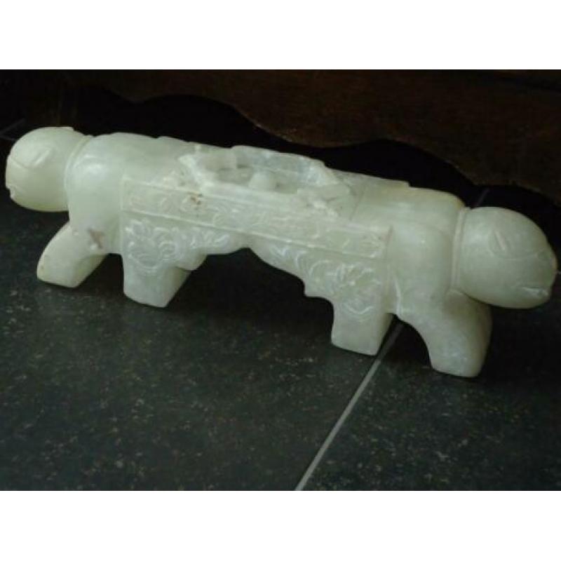 antiek CHINESE carved jade nephrite opiumkussen snuff pillow