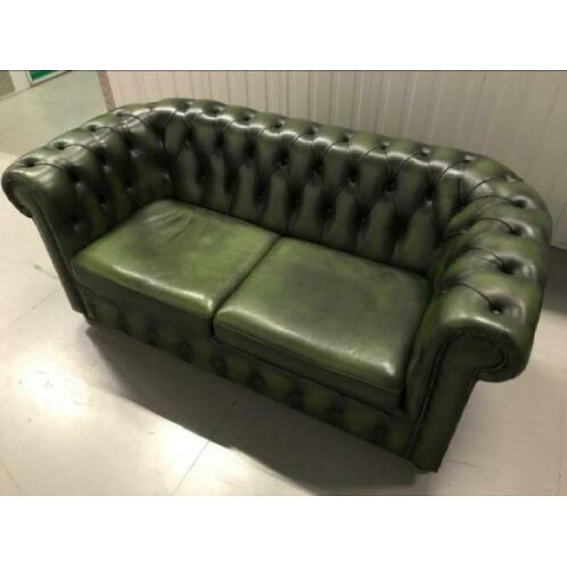 Chesterfield originele leren 2,5 zitbank antiekgroen