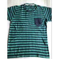 Maat s - pull & bear - blauw / groen gestreepte tshirt