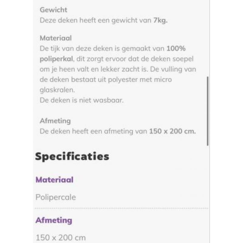 Verzwaringsdeken 150x200 en 7 kg Nieuw!