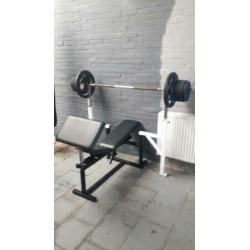 110kg halterbank drukbank bench press met extra stangen