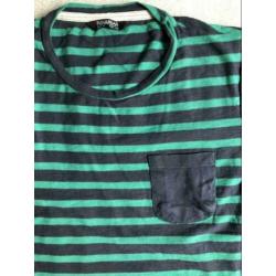 Maat s - pull & bear - blauw / groen gestreepte tshirt